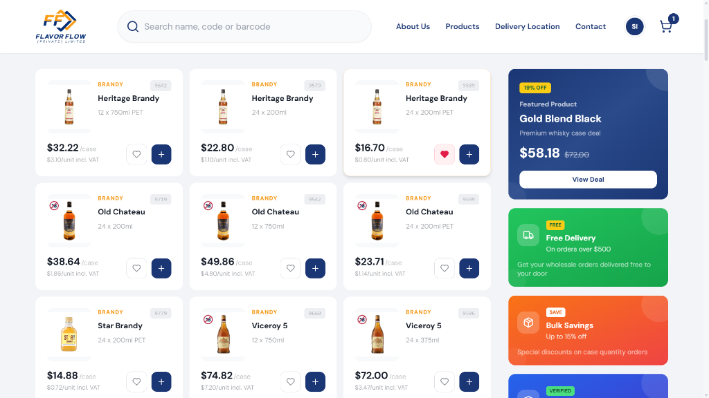 Flavour Flows beverage e-commerce wholesale catalogue storefront